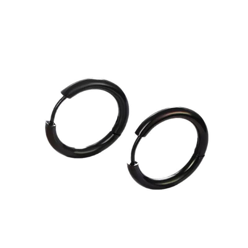 Cross Black Stainless Steel Hoop Earrings - Versatile Hip Hop Style Ear Studs