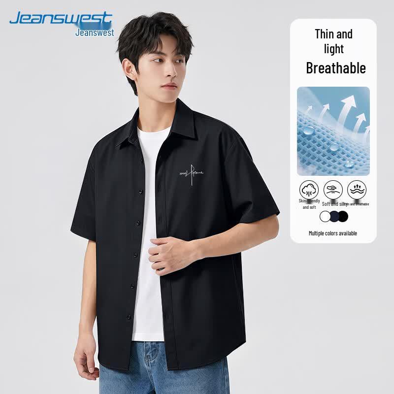 Jeanswest Men s Japanese Style Short Sleeve Lapel Casual Shirt L