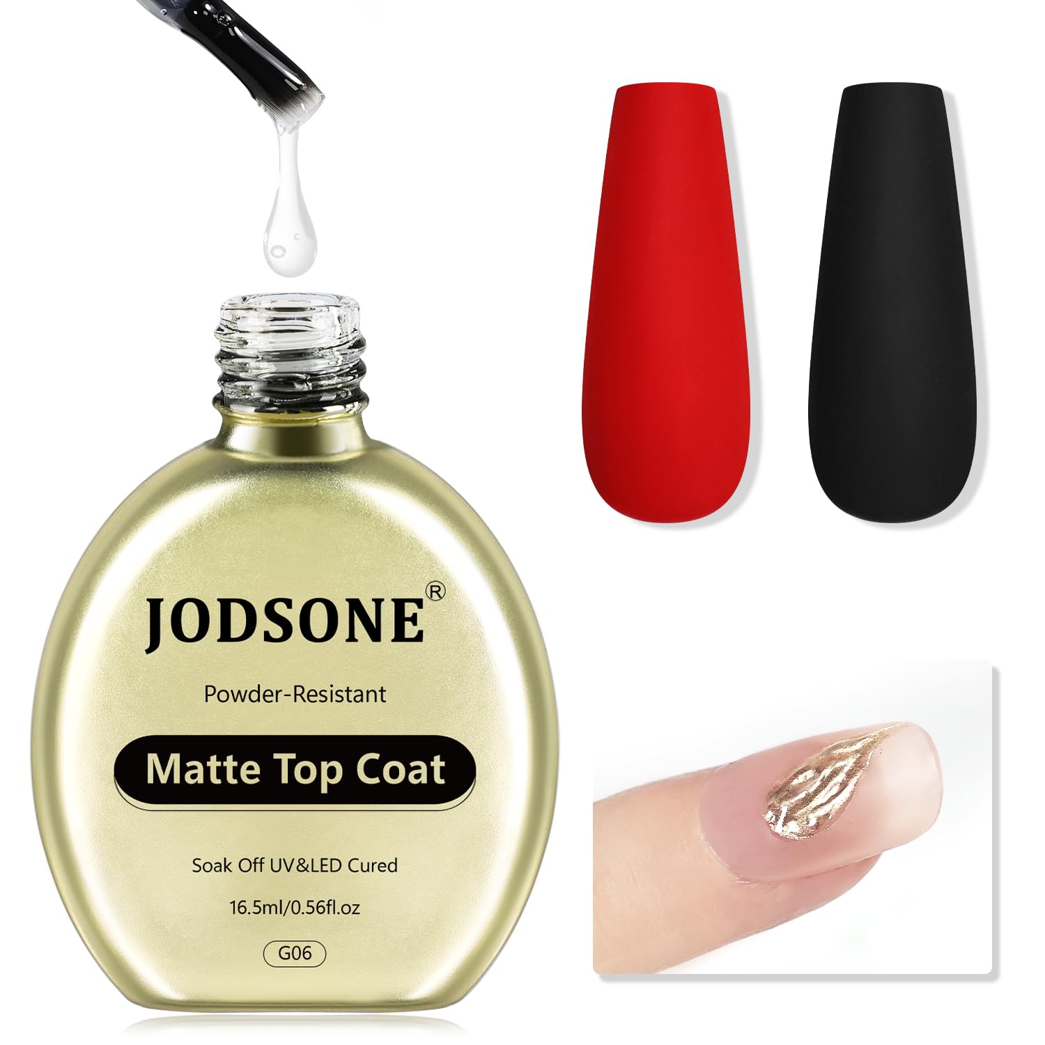 JODSONE Матовое гель-покрытие, устойчивое к пудре, хромированная пудра, подходит для нейл-арта, гладкое матовое покрытие, требуется УФ-полимеризация - 16,5 мл, не взбивается в капли.