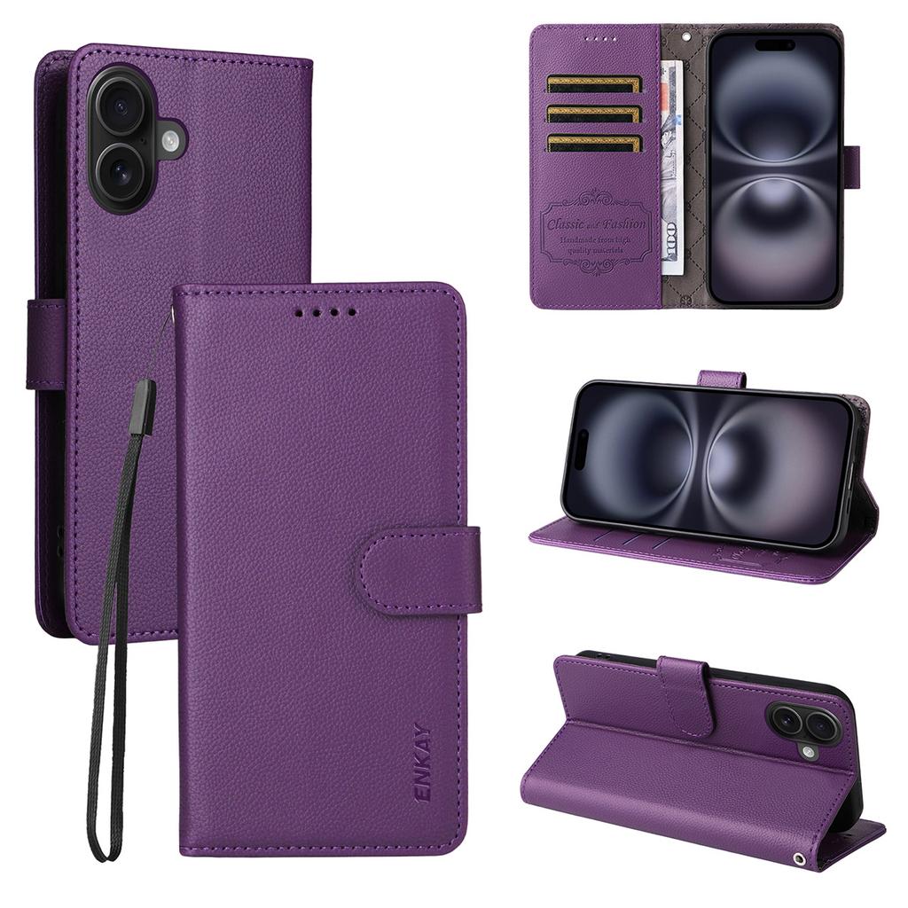 ENKAY HAT PRINCE For iPhone 17 Wallet Case with Strap RFID Blocking Leather Stand Phone Cover