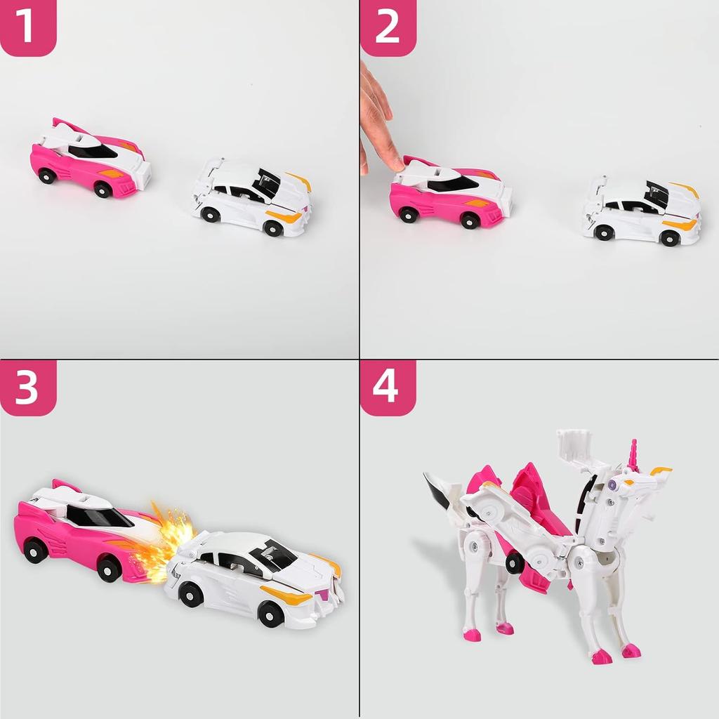 Verwandle Einhorn-Autospielzeug, Kinder verwandeln Actionfiguren, Roboter-Auto-Sets, Kinder-Kollisions-Verformungsautos