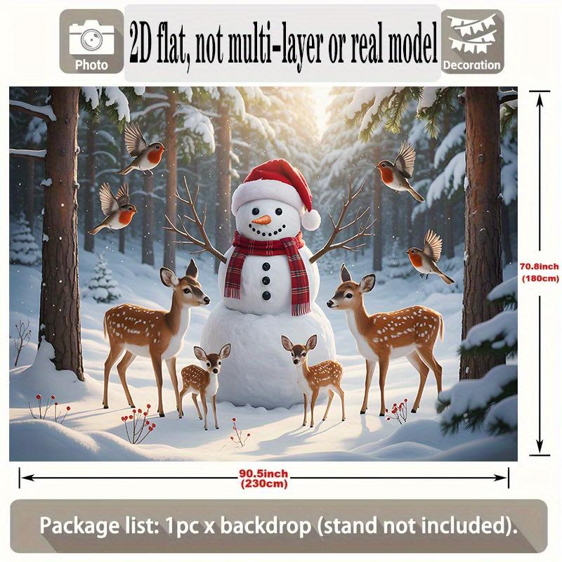 2D flat banner 1 piece winter wonderland snowman and deer-themed background decoration photo propszyc