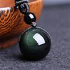 Men Black Lucky Obsidian Pendant Round Ball Necklace Amulet