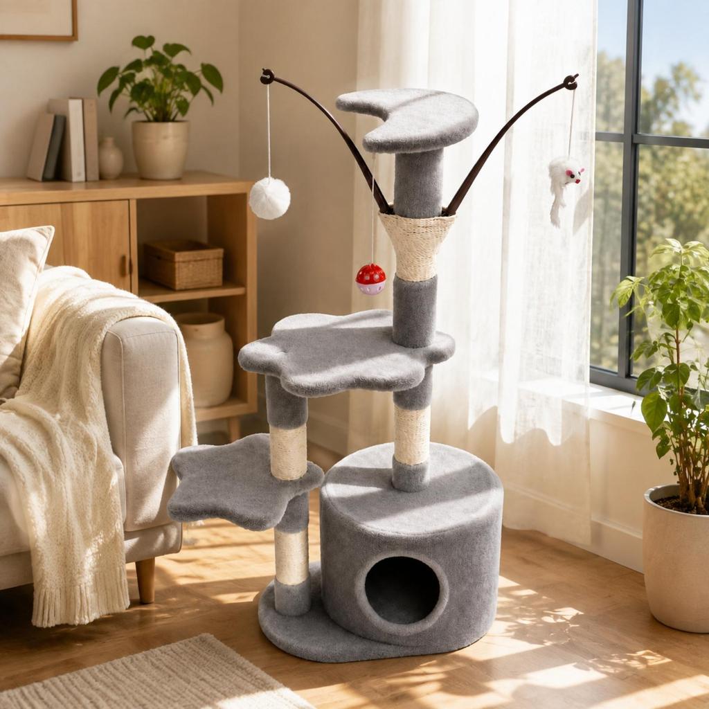 Multi-Level Cat Tree with Retreat Soft for Living Room, Bedroom, Indoor Cats