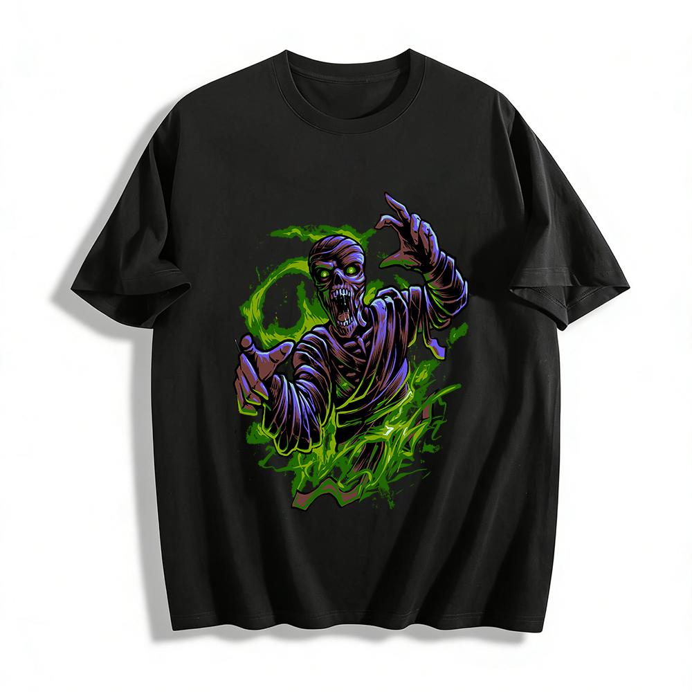 Horror Mummy Print T Shirt Halloween Themed Spooky Graphic Top Pure cotton T-shirt XXS