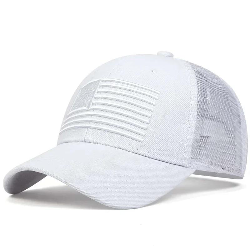 Unisex Amerikanische Flagge Stickerei Baseball Netzmützen Verstellbare Lässige Hüte Frühling Und Sommer Outdoor Sonnenschutzmütze white