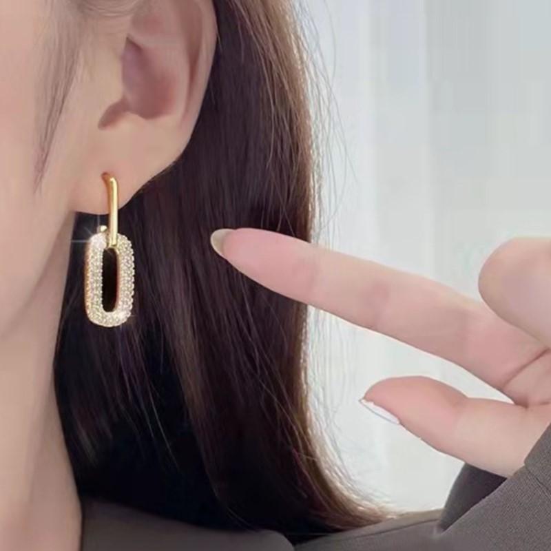 14K Gold Plated Double Section U-shape Horseshoe Oval Hoop Earrings for Women Vintage Ins Removable Earrings Party Jewelry