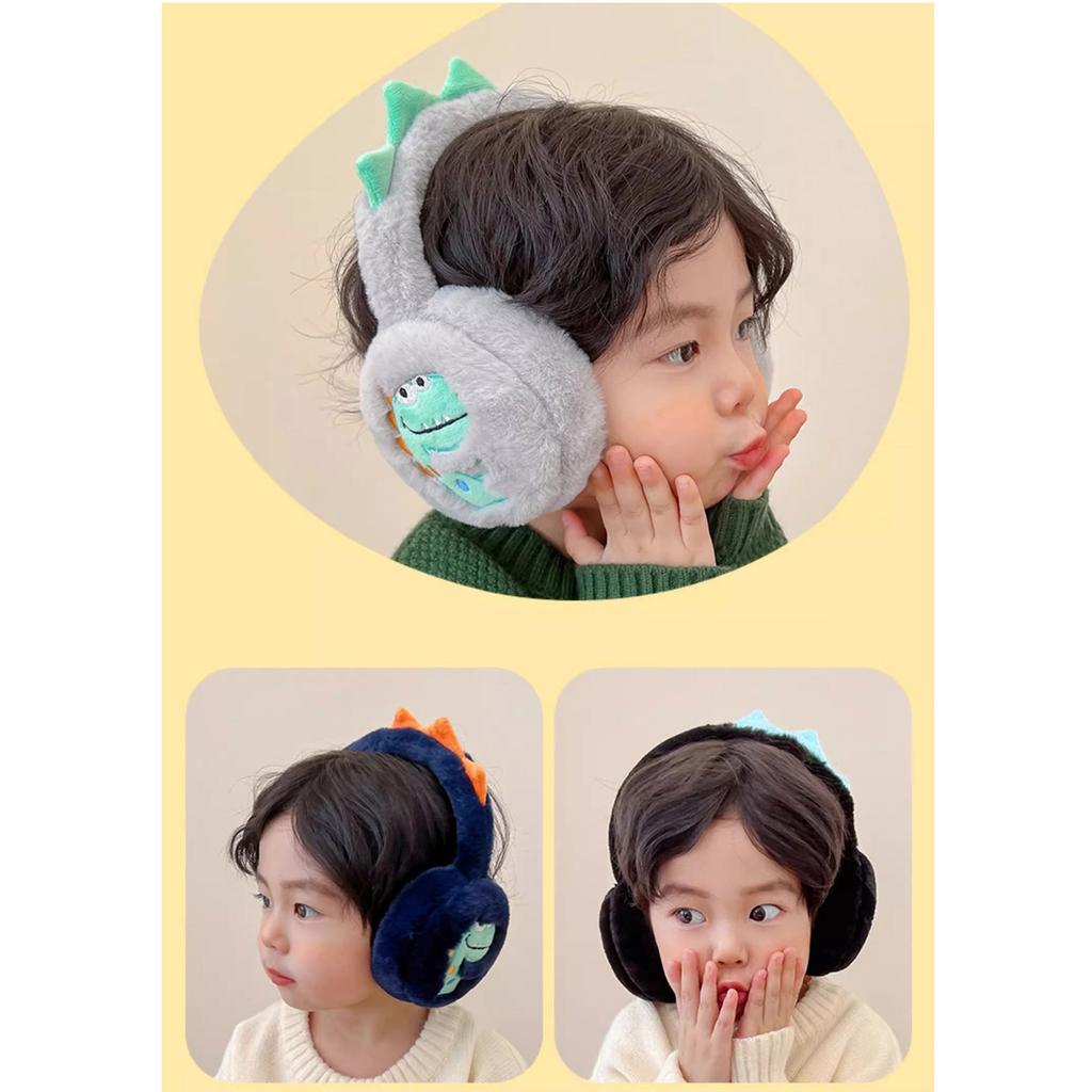 Dinosaur Plush Earmuffs Cartoon Pattern Ear Warmers Warm Winter Ear Protecting for Cold Weather