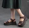 Fashion High Brand 7CM Cow Genuine Leather Sandals Boots Summer Women Hollow Pumps Peep Toe Flats Platform Wedge Booties Mary Jane Shoes