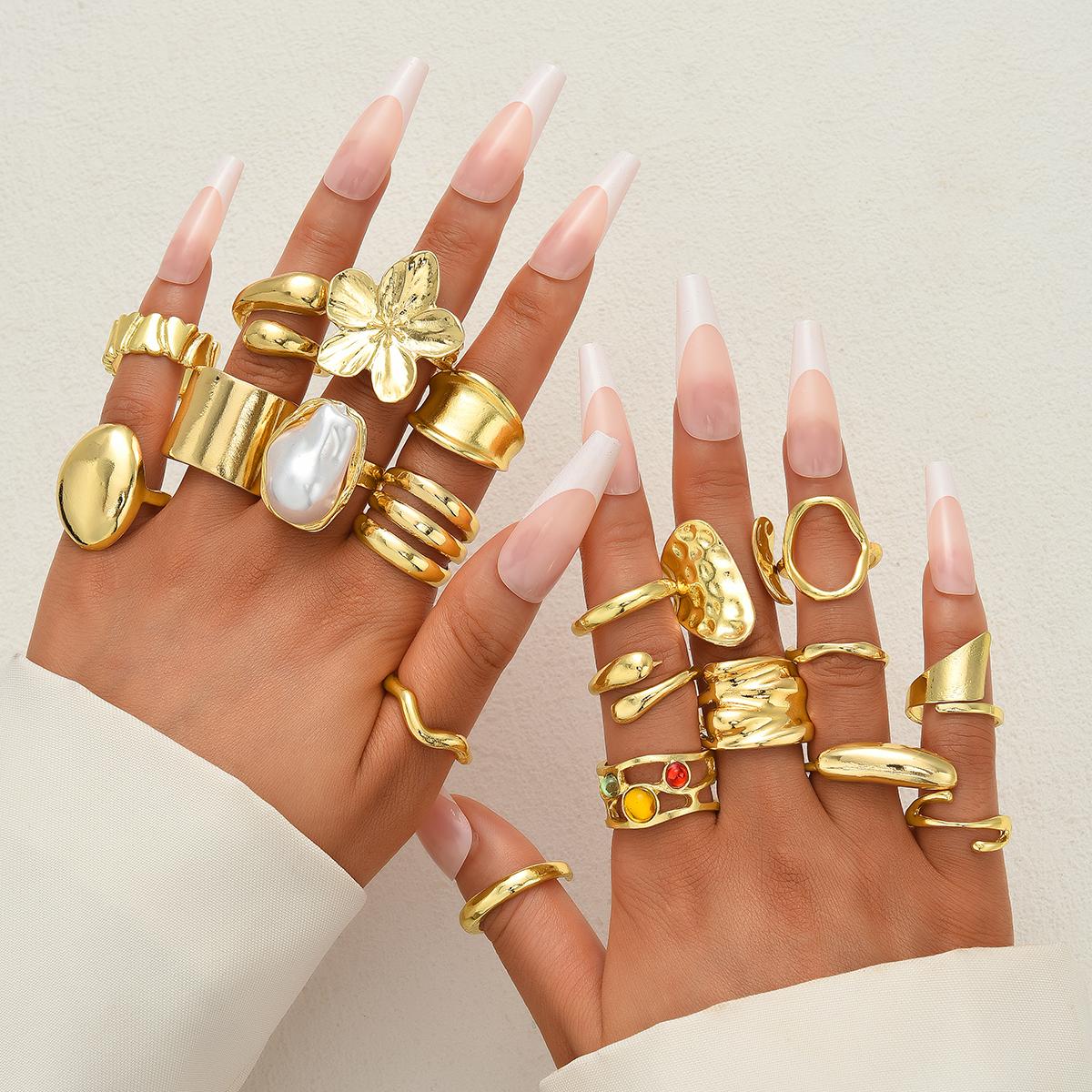 

17KM 20 Piece Fashion Irregular Lava Liquid Flower Ring Set Jewelry Women Trendy Shiny Daily Party Accessory Decorative Gift Idea