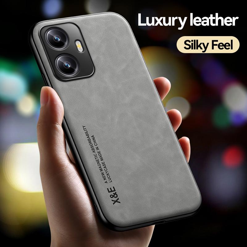Luxusní kožené pouzdro pro OPPO Kryt Realme C55 C53 s kovovým držákem do auta pro pouzdro Realme 11 Pro Plus