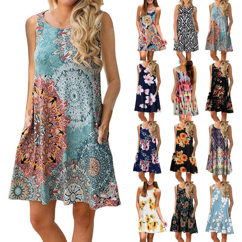 Women's Summer Boho Floral Tank Dress With Comfortable Loose Fit For Casual Beach Outings