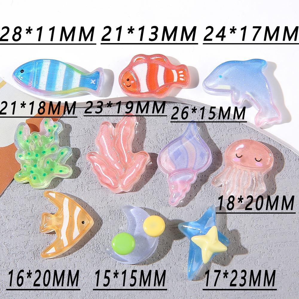 10Pcs Ocean Sea Life Resin Charms Clownfish Jellyfish Dolphin Coral Starfish Diy Micro Landscape Decor