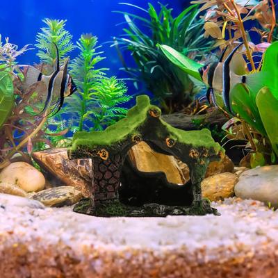 Aquarium Ornament Hollow Artificial Moss Resin House Fish Hide Accessories Cave Ornament Resin Aquarium Landscaping Decoration