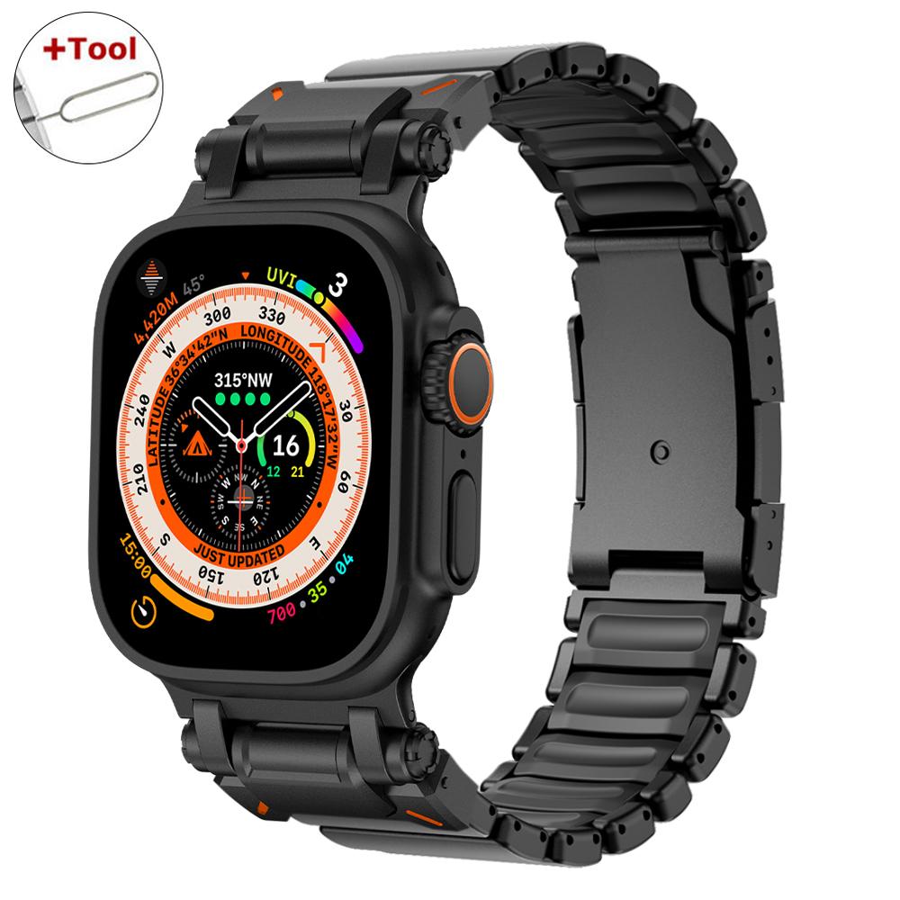 Titanium Rubber Watchband for Apple Watch Ultra 3 Band 49mm Man Metal Strap for Iwatch Series 11 10 9 8 7 6 5 SE3 44mm 45mm 46mm