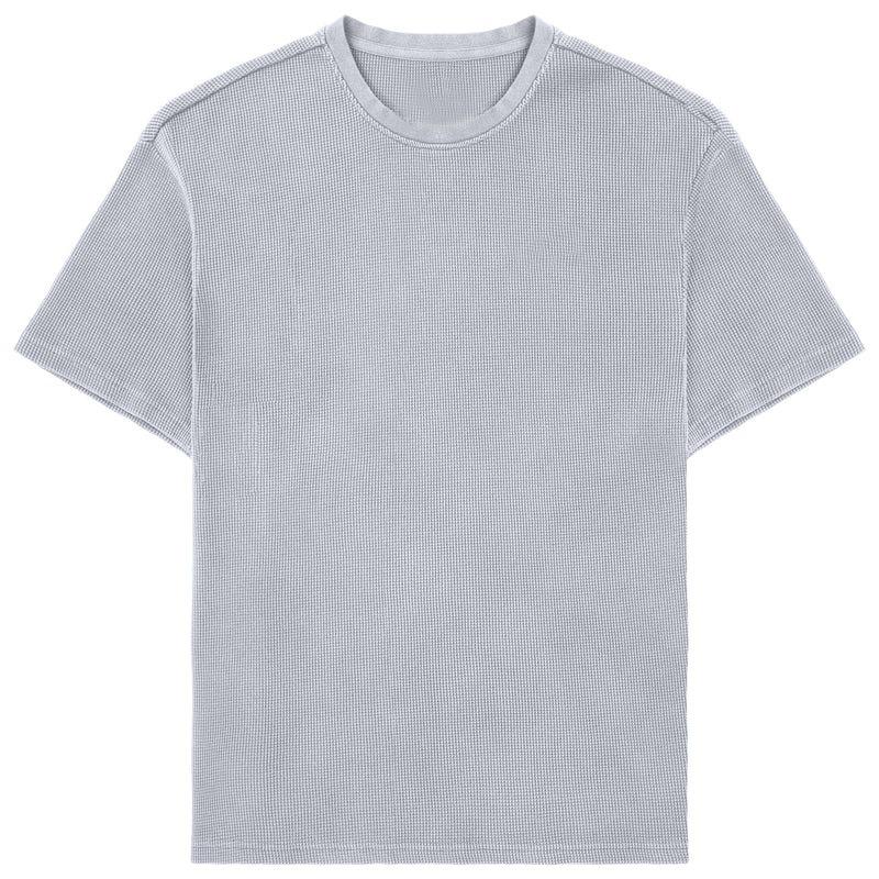 Men Casual Solid Color Crew Neck Short Sleeve Waffle T Shirt