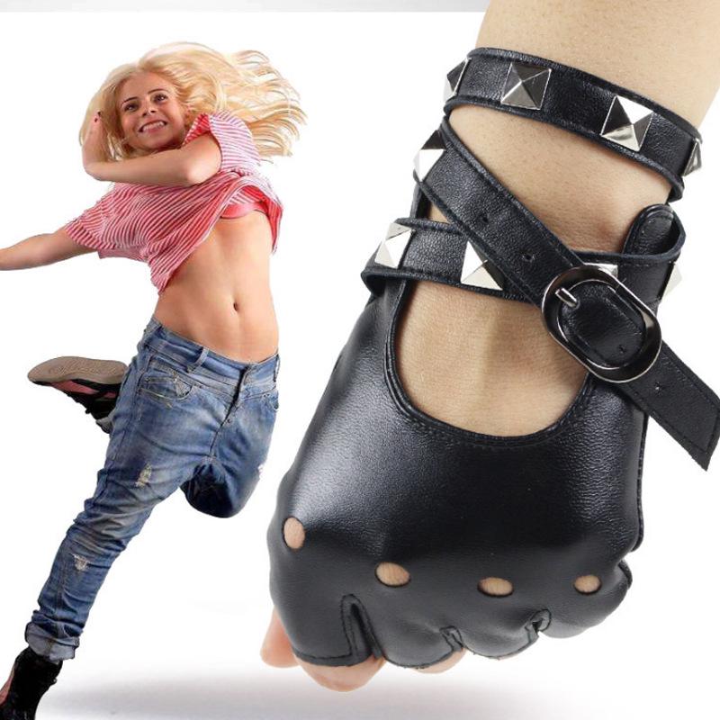 Women s Cool Punk Half-Finger Leather Gloves for Nightclub & Pole Dancing