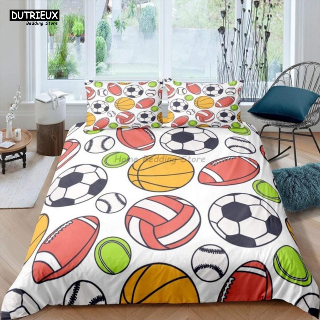 White Black Football Bedding Set Ball Sports Bed Linen Double Queen King Twin Full Size Boys Teens Soccer Duvet Cover Set Gifts