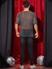 Lars Amadeus Glitter Mesh Sheer Short Shiny Top for and Silver Size L T-Shirt, See-Through, Sleeve, Parties, Clubwear, Holidays, Men's, Gray,