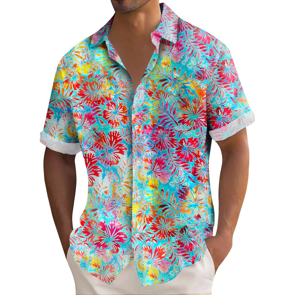 Hawaiiaans overhemd voor heren, vintage button-down bowlingshirts voor heren, zomerstrandshirt met korte mouwen