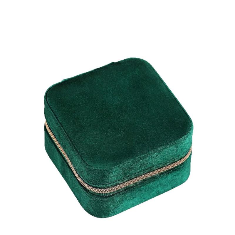 Joyero de terciopelo para mujer, organizador de collares, anillos y pendientes, portátil, de viaje, con cremallera, cuadrado, para guardar joyas.