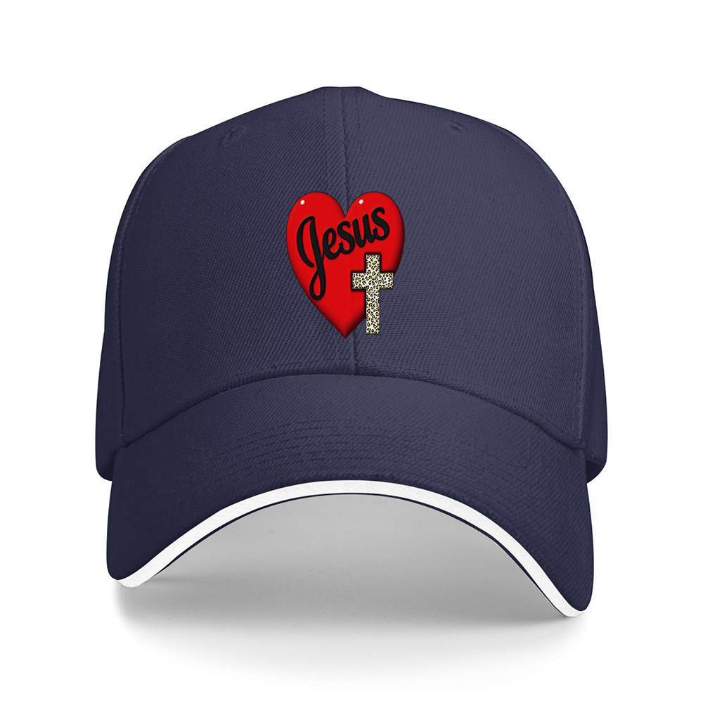 Jesus Heart Cross Black Baseball Cap Adjustable Polyester Casual Unisex