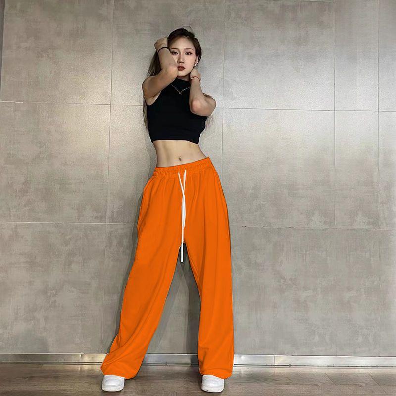 Hip Hop Leggings Sports Women's Spring Autumn Patchwork High Waisted Drawstring Pockets Solid Loose Casual Jazz Pants