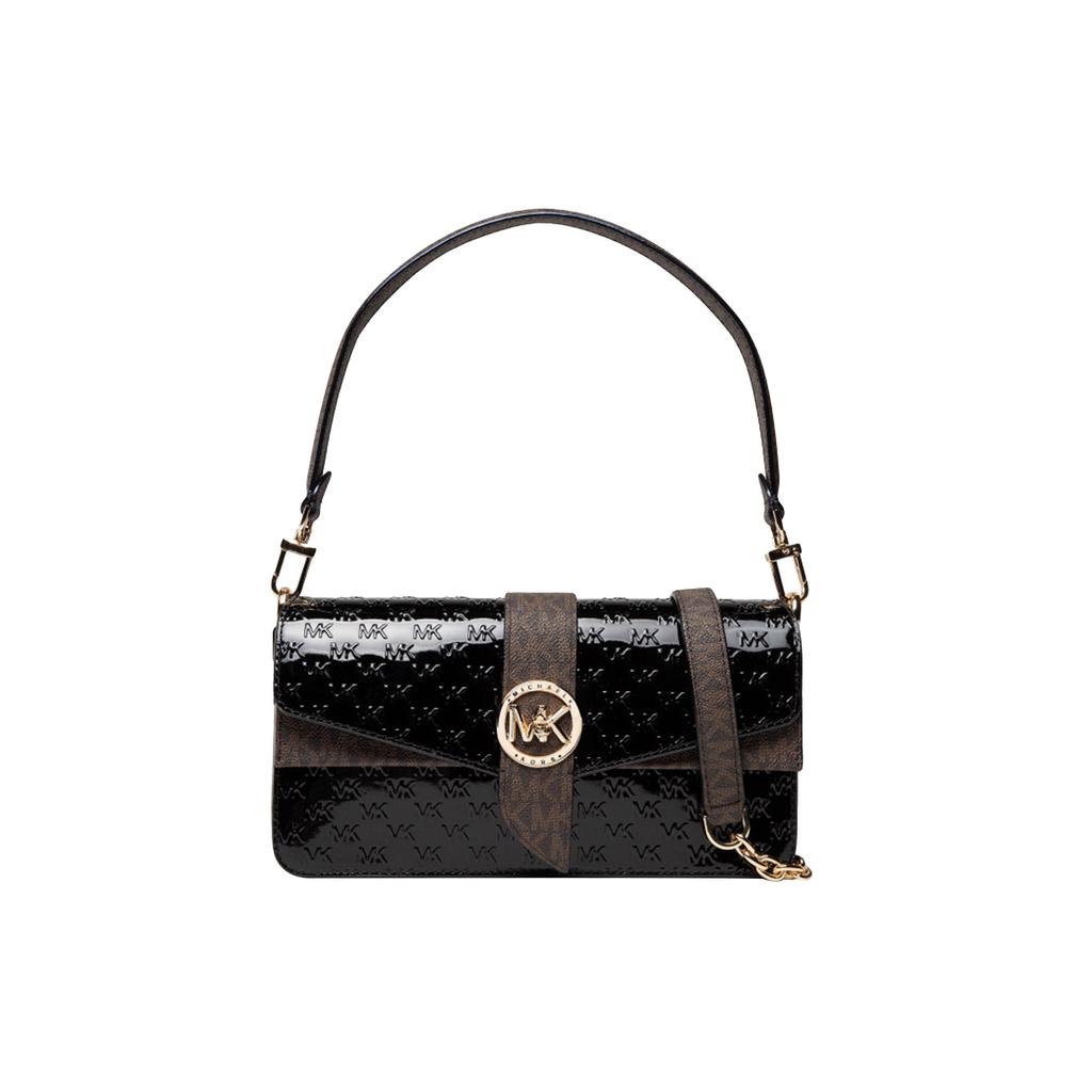 Michael Kors Mk Greenwich Classic Embossed Logo Commuter Fashion Patent Leather Shoulder Bag Women shoulder bag Black 30H1GGRL2A-BLACK