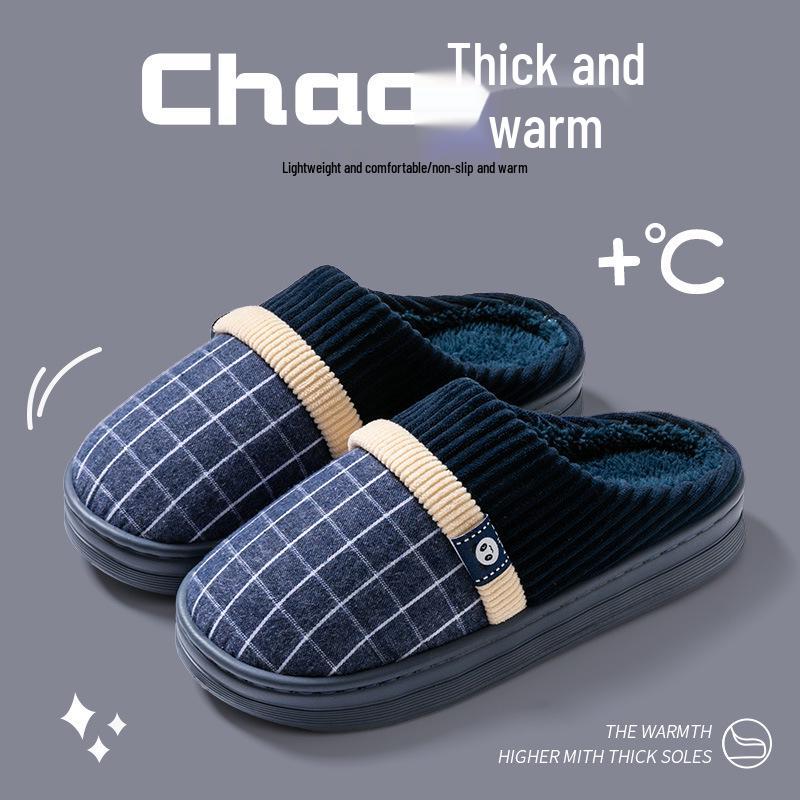 

Мужские шерстяные тапочки - Домашние теплые, на толстой подошве, с закрытым носком для осени/зимы 2025 40-41 темно-синий