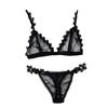 Women Embroidered Applique Sexy Lingerie Underwear Plus Size Bra Thong Set S-3XL