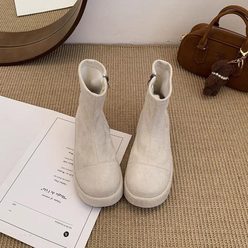 Winter Chunky Elastic Slim Woman Ankle Boots Fashion Platform Flats Shoes Female Cosy Soft Leather Mordern Short Booties