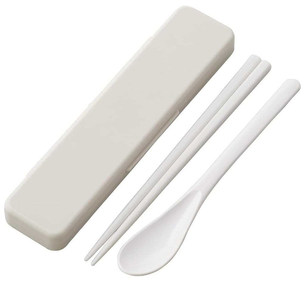 Skater Chopsticks and Spoon Combo Bento Adult Silent Silicone Made in Dull Set, 18cm, Antibacterial, Box, Size, Cushions, Japan, Gray, 18cm,