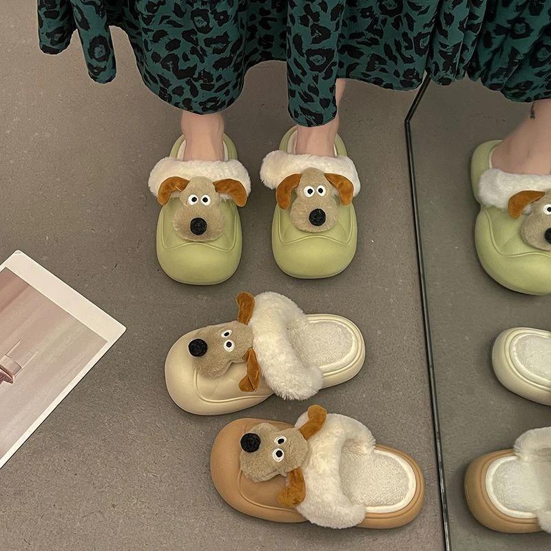 Adorables pantoufles en peluche à semelles épaisses pour femmes, à porter à l'extérieur, automne 2024, nouvelles, imperméables, pour la maison, à bout fermé, en coton