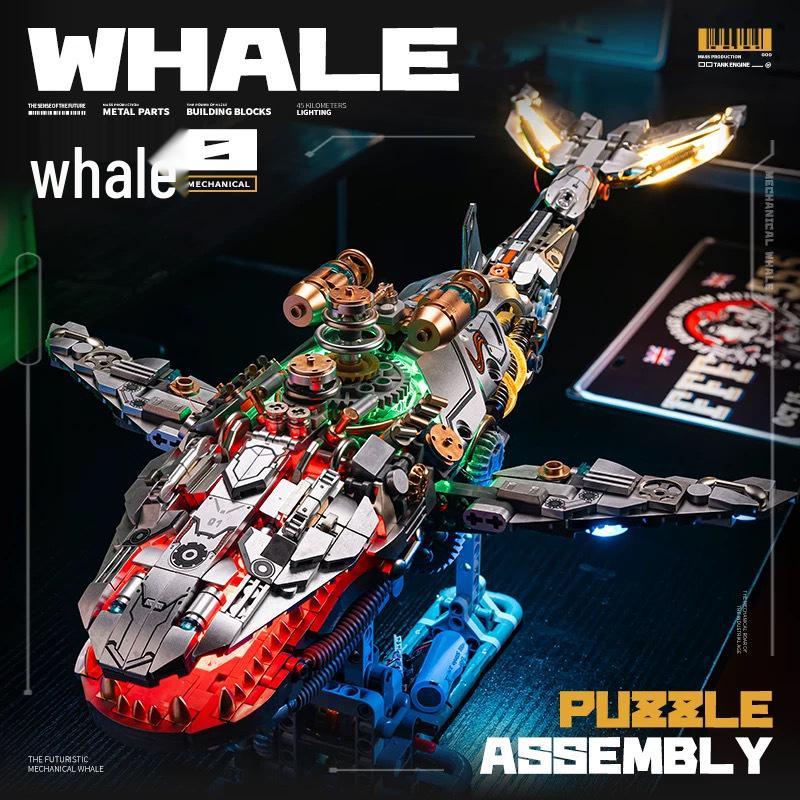 Mei Ji Mechanical Whale & T-Rex Assembly Blocks - Electric, High Difficulty, LEGO Compatible Gift