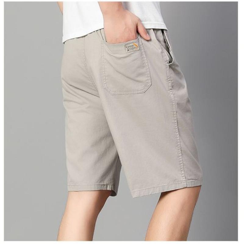 Men's Casual Solid Color Shorts Elastic Waist Lightweight Breathable Mid Length Outdoor Wear