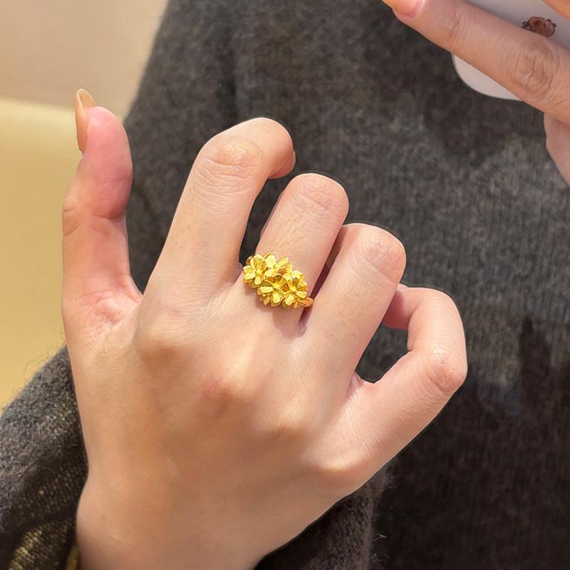 Exquisite Palace Style Real Gold Plated Flower Open Ring - Retro, Luxurious Hand Jewelry