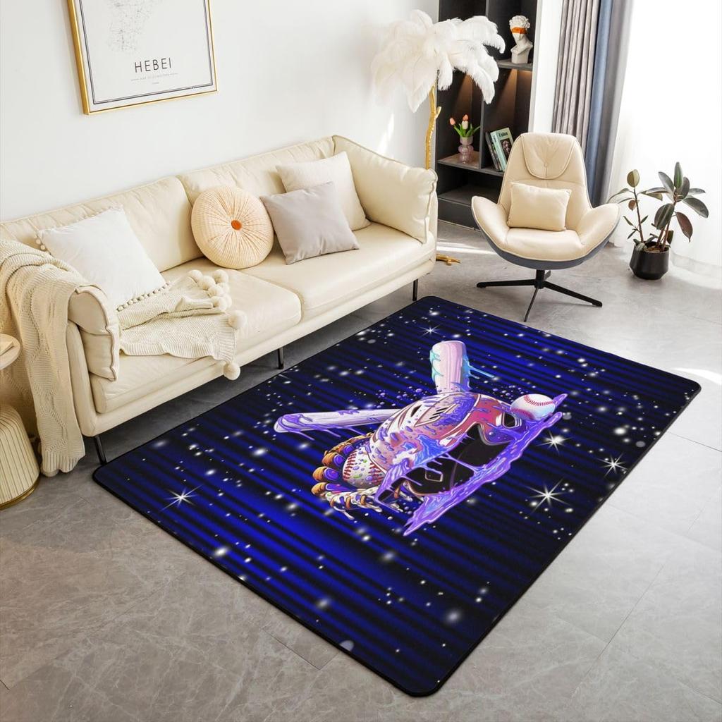 Erosebridal Navy Blue Baseball Ice Cream Area Rug 4'11" X 3'3" Ice Cream Drip Living Room Rugs Non Slip Baseball Glove Decorative Carpets Cu