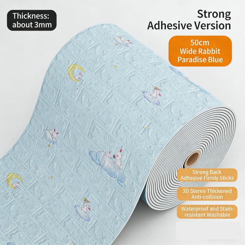 3D Self Adhesive Cartoon Foam Wall Panels Wallpaper for Kids Room Soft DIY Brick Wall Sticker Waterproof & Moisture Proof Home Decor