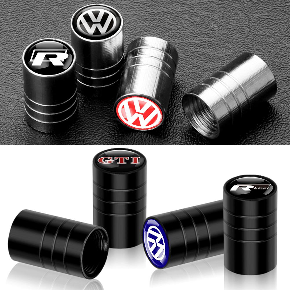 For Volkswagen A1 4pcs Car Tire Valve caps Metal Cap Case Decor Dustproof Accessories For Volkswagen Caddy Scirocco CC Golf MK7 Beetle GTI R Line
