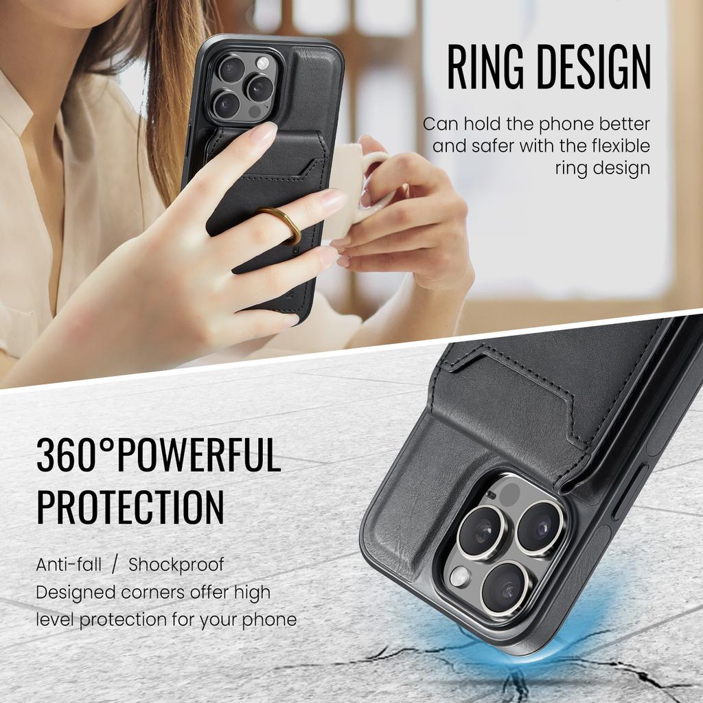 MAGKING K1 Series For iPhone 16 Pro Magnetic Case PC+TPU+PU Phone Cover with Card Holder Kickstand