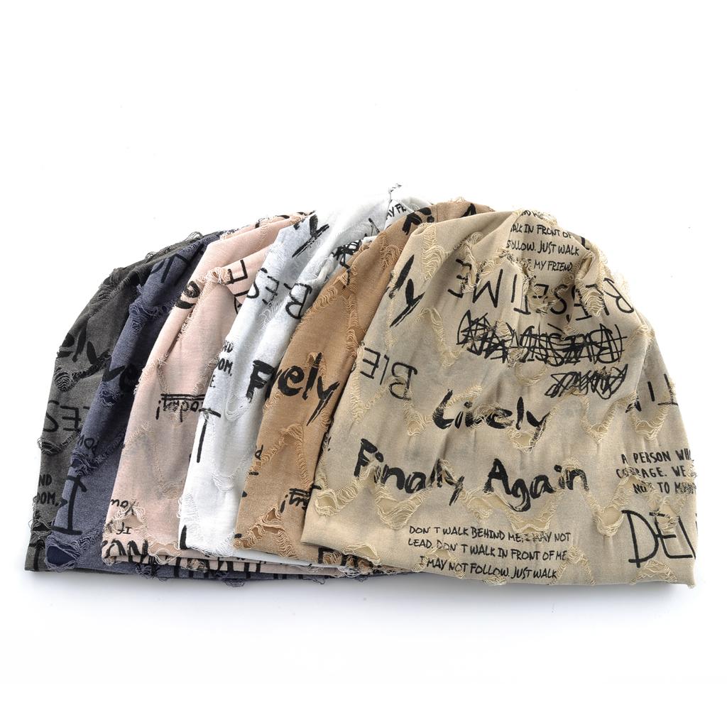 Letter Print Beanie Hats For Women Men Vintage Wasteland Style Spring Summer Warm Fleece-lined Winter
