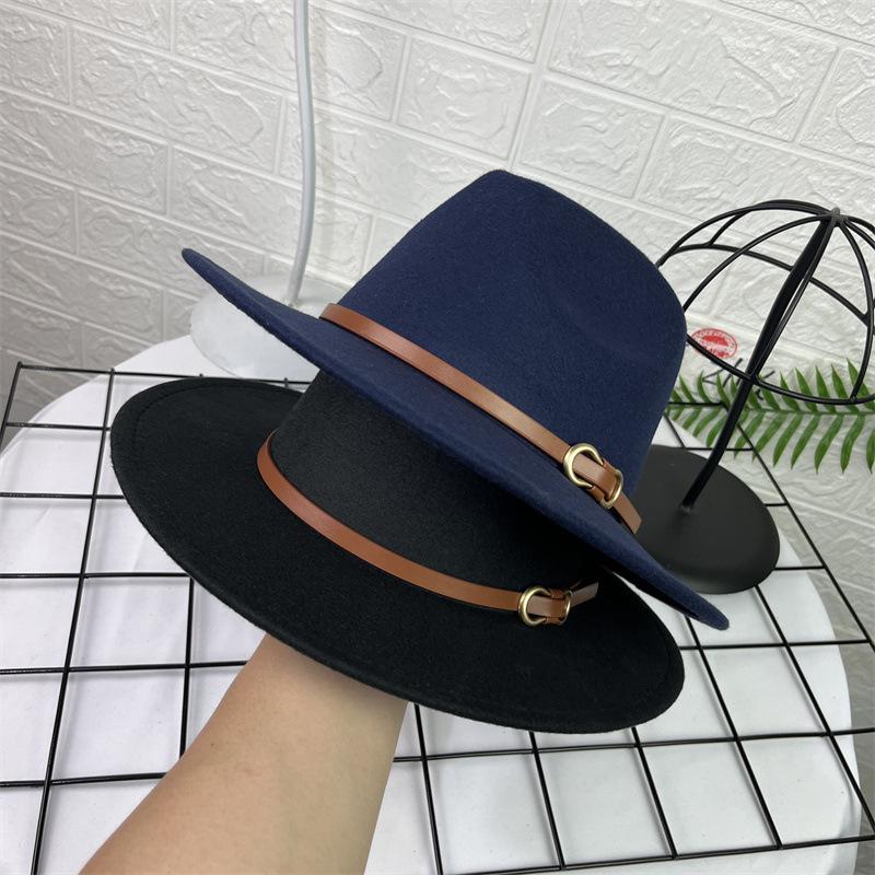 French Top Hat Men's Autumn and Winter Big Edge Hat Back Edge Felt Hat Panama Flat Edge Jazz Hat British Hat Wool Hat