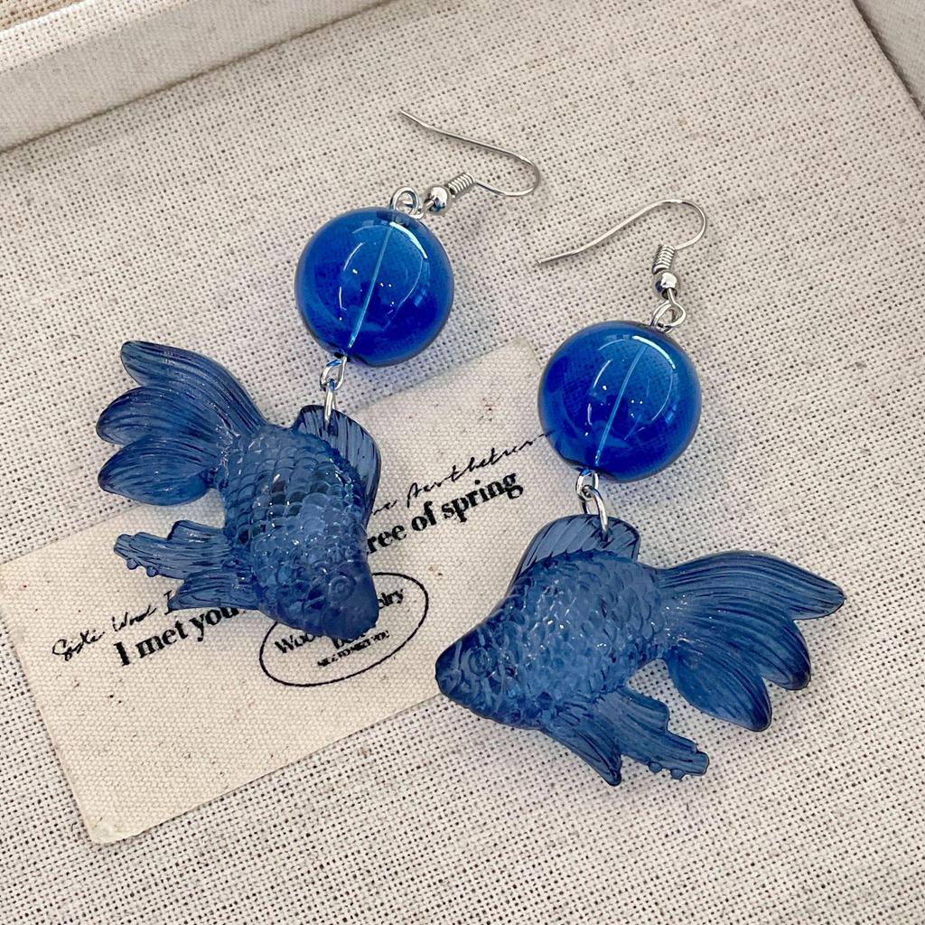 Retro Goldfisch Kristallkugel Ohrringe - Einzigartige Kindliche Glas Blasen Ohrstecker