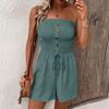 Summer Vacation Style Solid Color Strapless High Waist Jumpsuit Shorts, Fashion Design European American Casual Romper for Women Crossborder