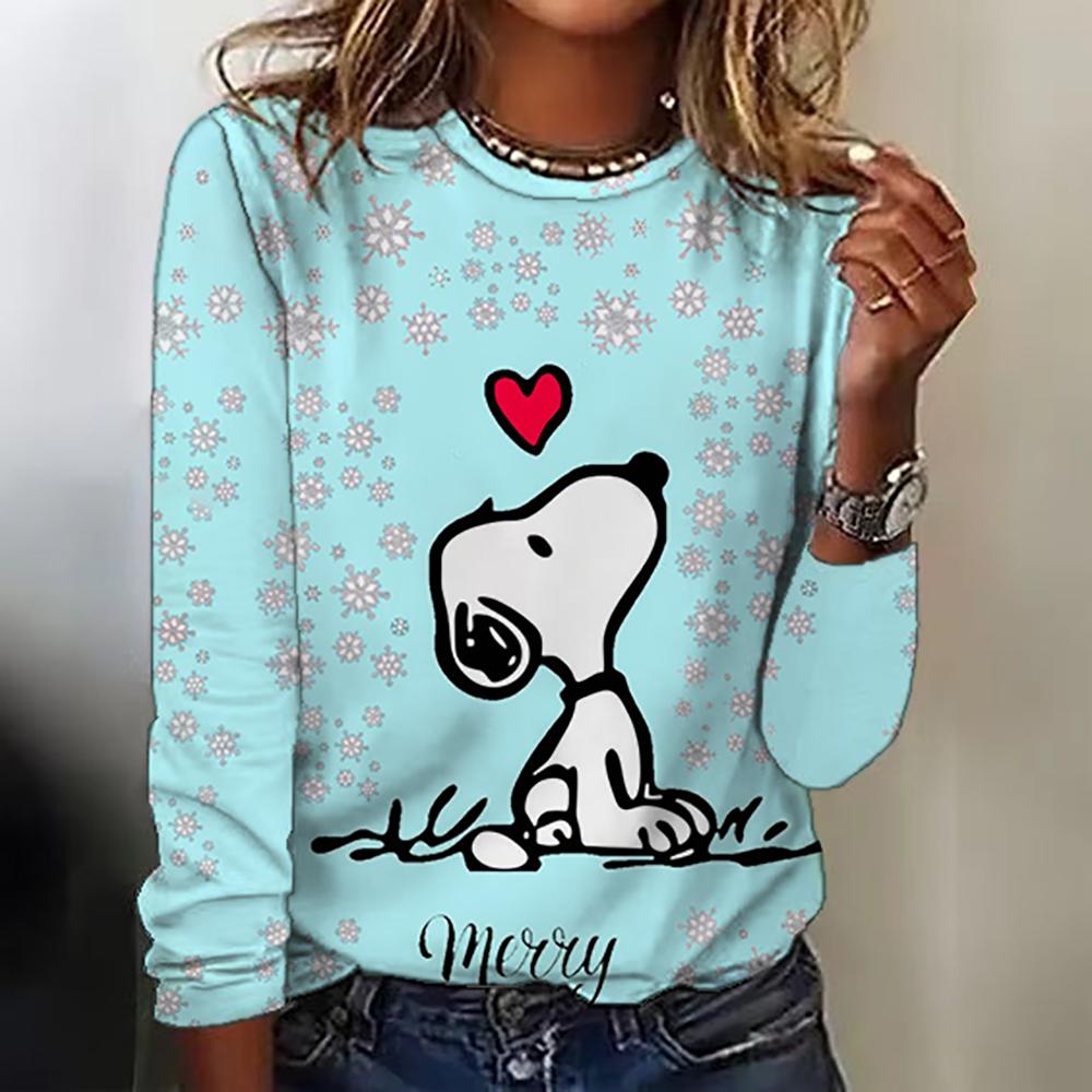 Snoopy Anime Collaboration 2025 Autumn New Women's Long-Sleeve T-Shirt Loose Round-Neck Top