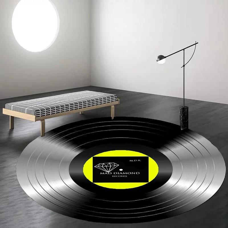 Retro Fashion Personality Vinyl Record Pattern Round Carpet Living Room & Bedroom Floor Mat Office Decorative Rug