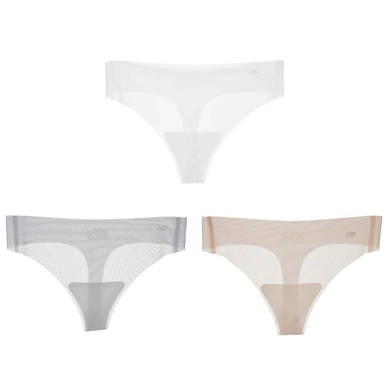 3Pcs Transparent Thong Panties Women Ultra-thin Sense Sexy Female Seamless Low-rise Solid Color T-pants Quick Drying Underwear