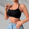 Women Solid Ribbed Halter Adjustable Strap Wireless Casual Bralette