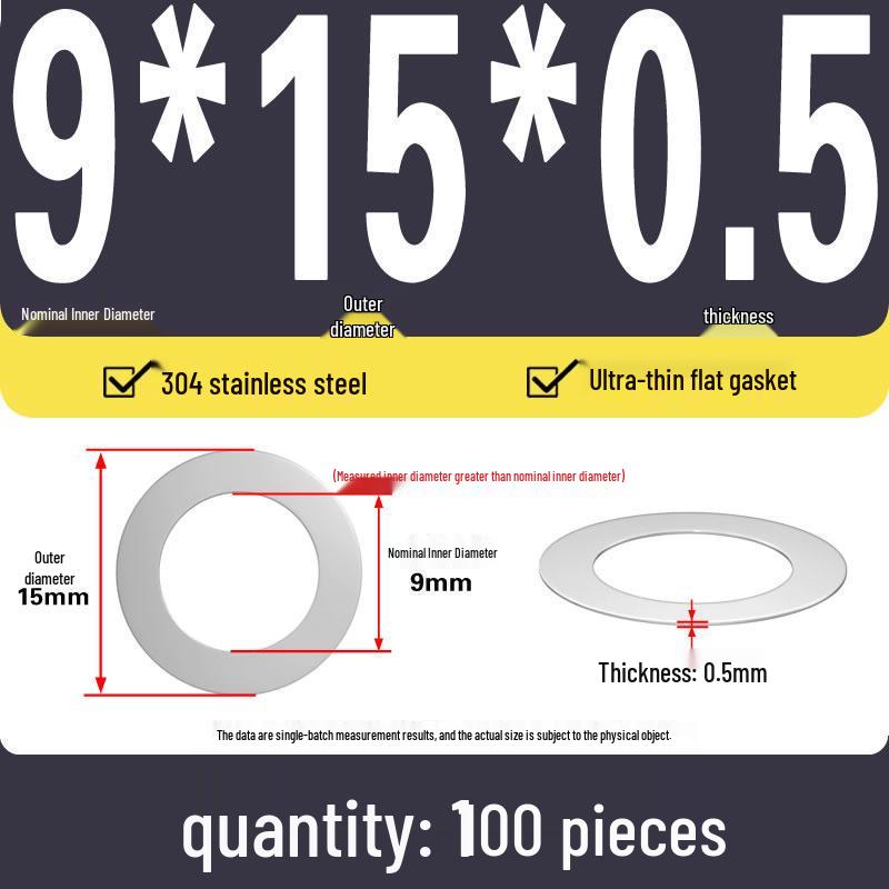 Plochá podložka z nerezové oceli 304 pro nastavení vůle hřídele (0,1/0,2/0,3 mm)
