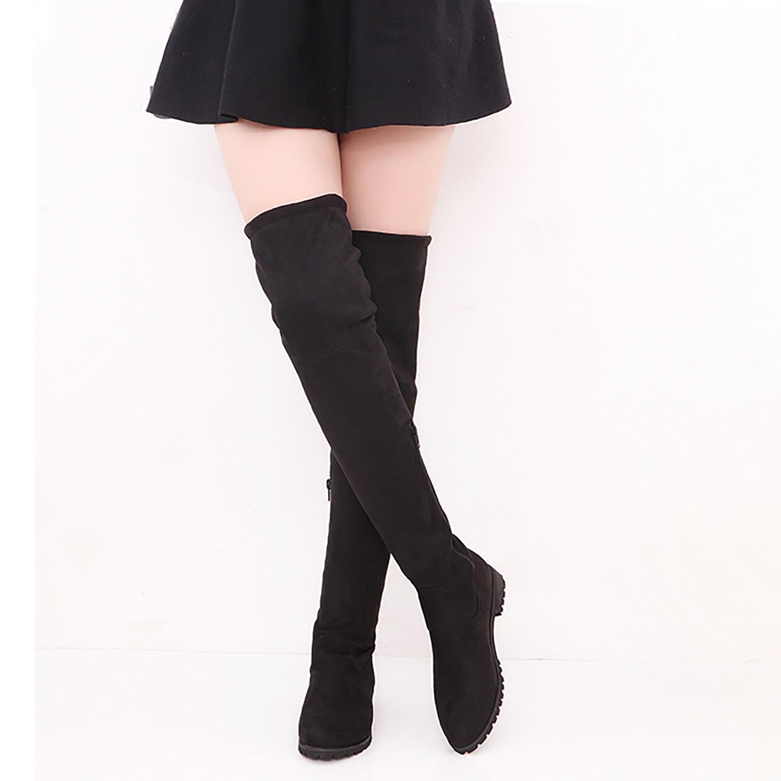 

Women s Lace-Up Knee Bare Boots Flat Round Toe Shoes Casual Long Booties 38 чорний